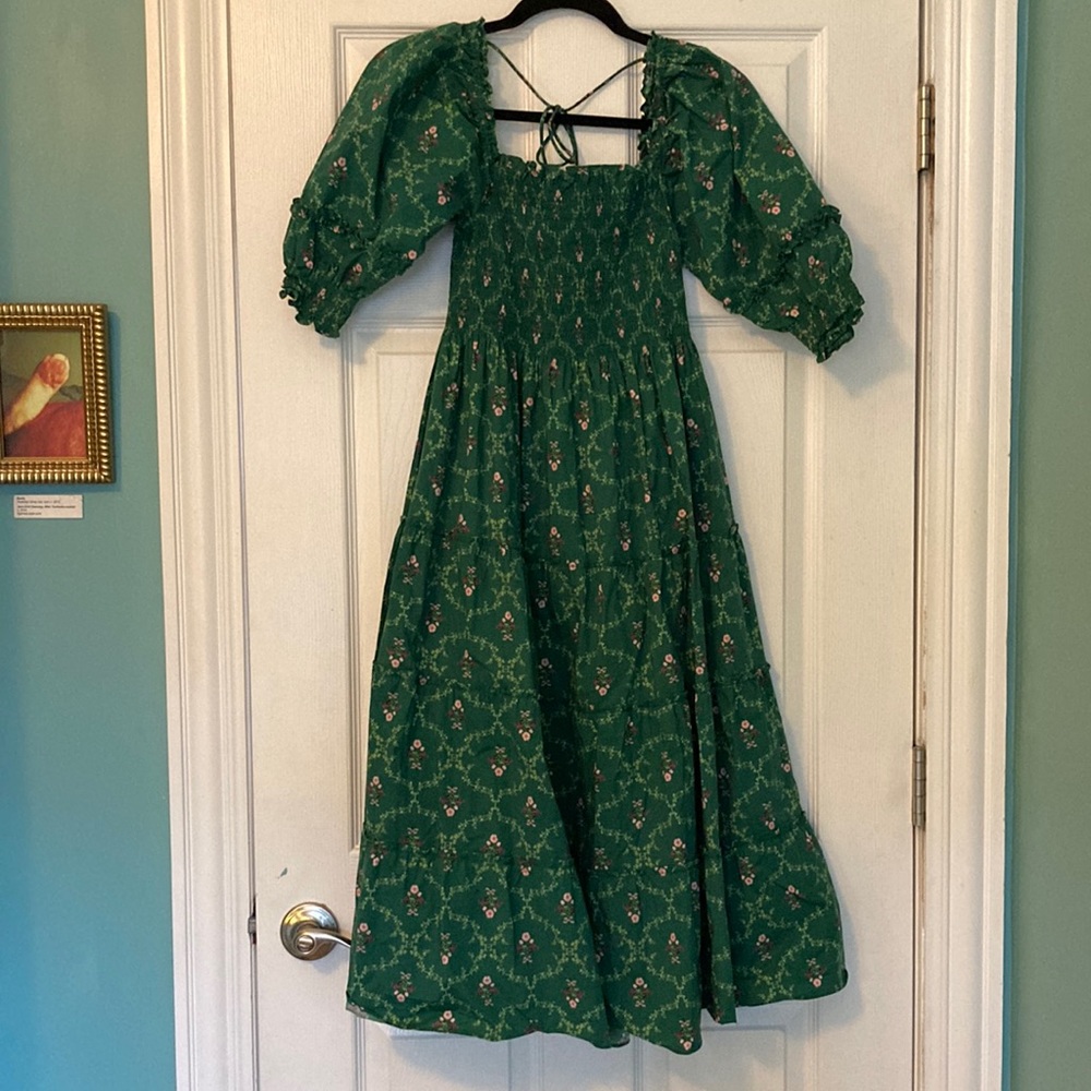 Hill House Nesli Nap Dress in Emerald Trellis
